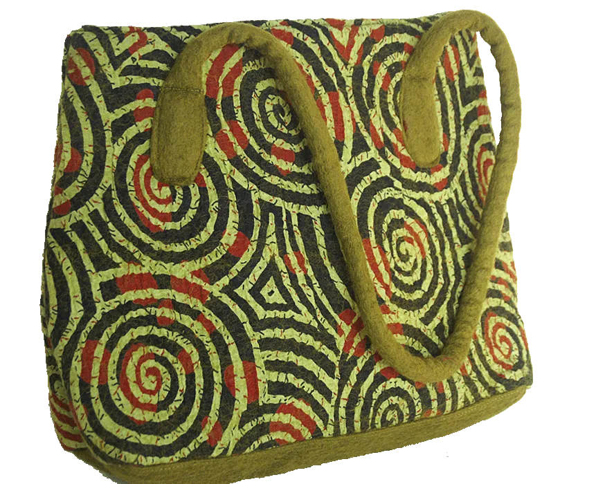 Felted Wool/Cotton Pop Art Tote Shoulder Bag - Chartreuse Swirls One-Of-A-Kind