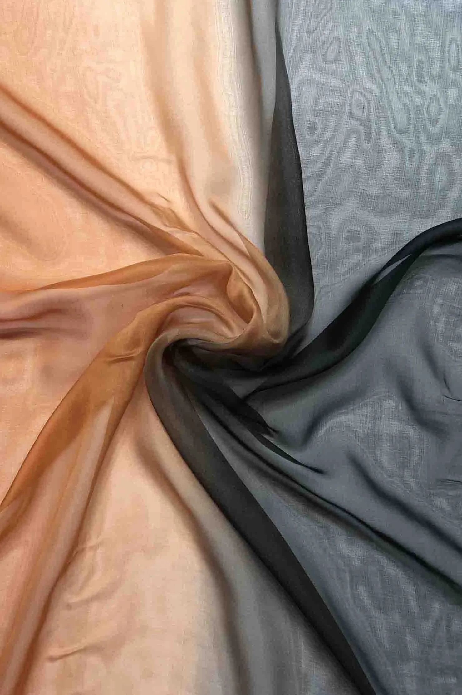 Flame Orange/Black Ombre Silk Chiffon 2D-1010 Fabric