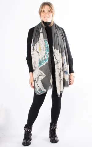 Floral Sketch Pashmina | Grey