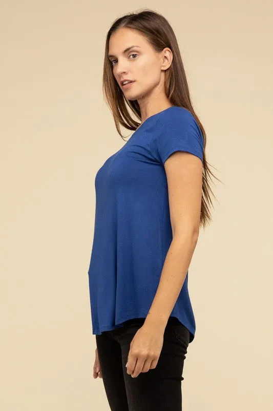 Flowy Round Hem Rayon Short Sleeve Top