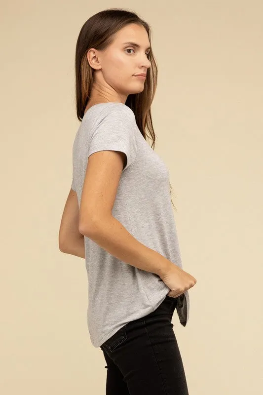 Flowy Round Hem Rayon Short Sleeve Top