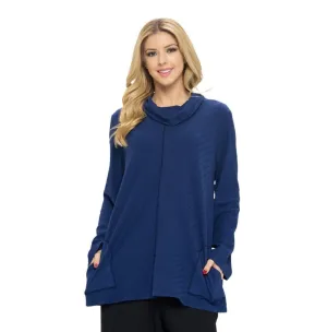 Focus Diagonal Rib-Knit  Mock Neck Tunic in Navy - CS-382-NVY