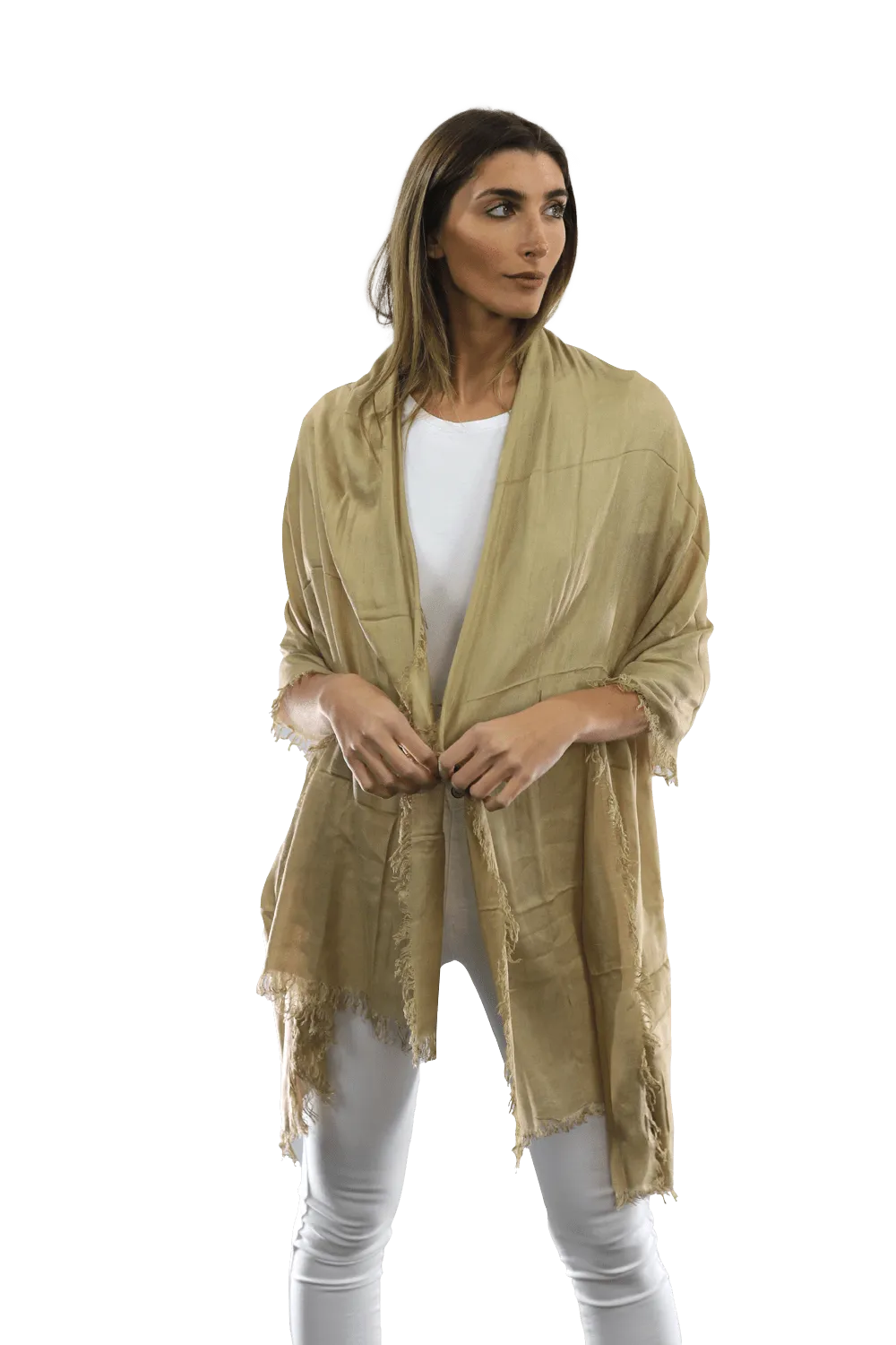 Fringe Pashmina - Khaki