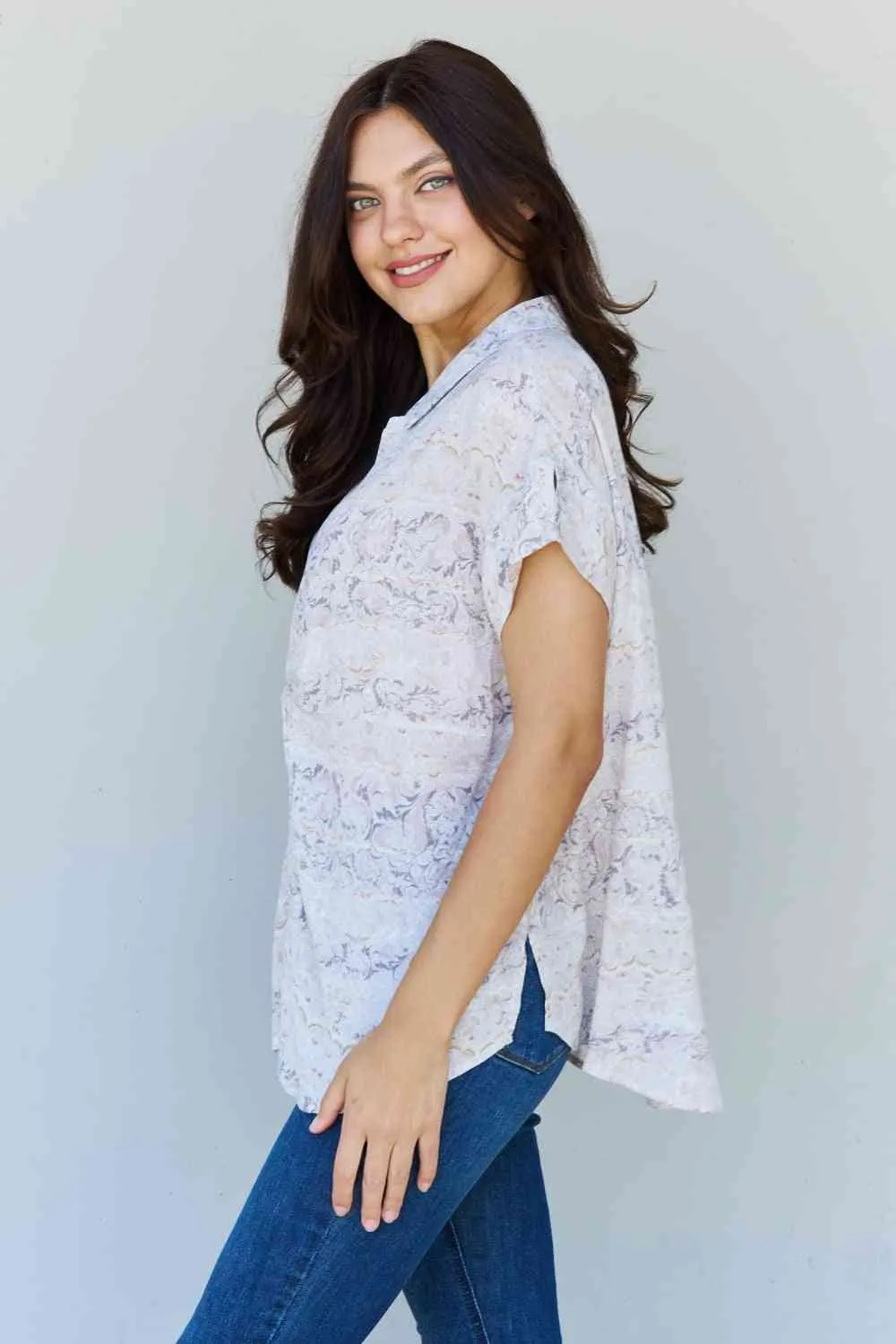 Full Size Floral Paisley Print Twist Tunic Top