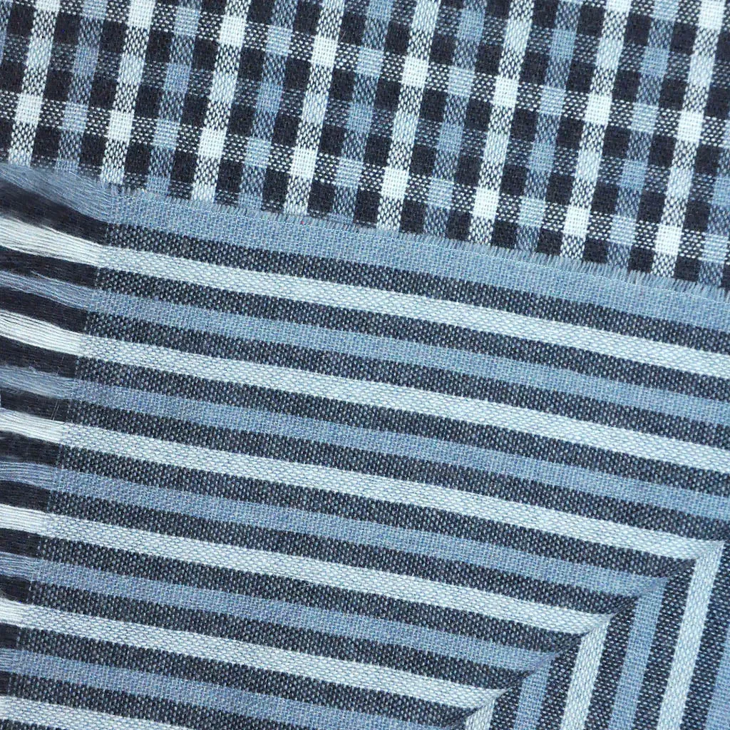 Gingham & Stripes Lambswool & Angora Scarf in Blues