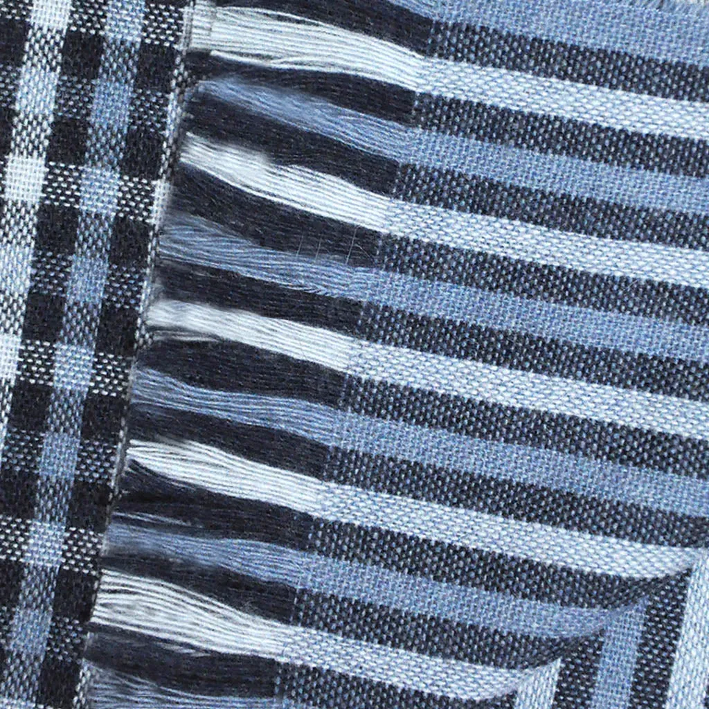 Gingham & Stripes Lambswool & Angora Scarf in Blues