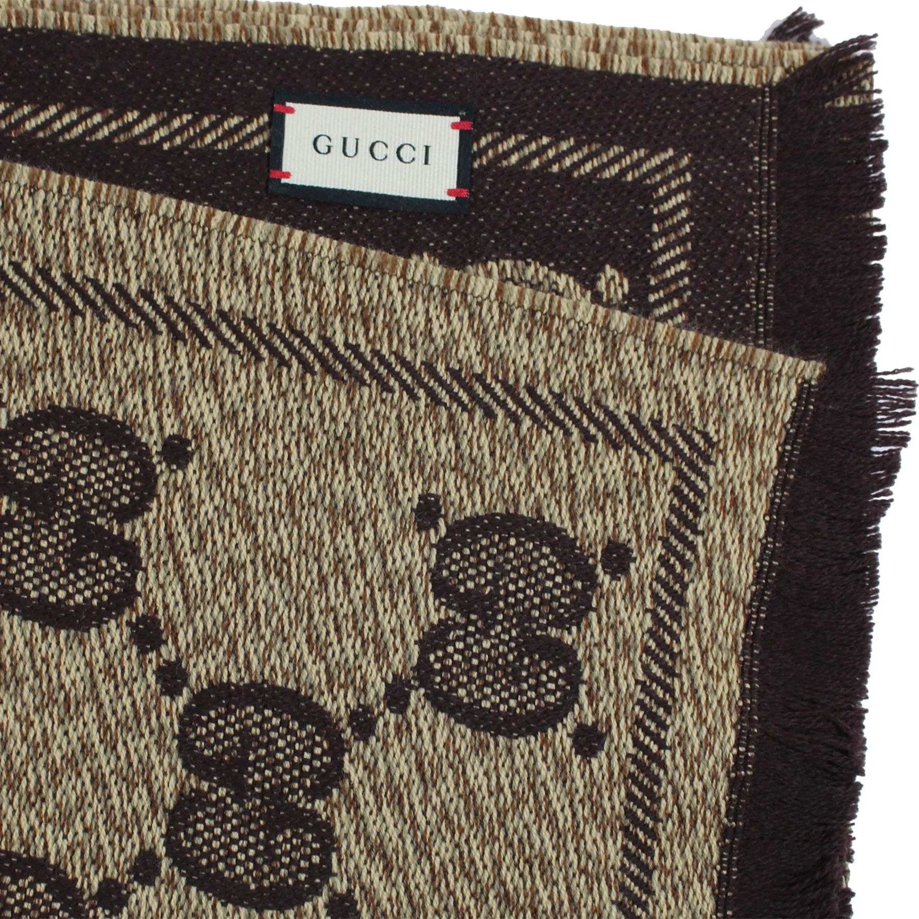 Gucci Scarf Beige Brown GG Wool Jacquard Shawl SALE