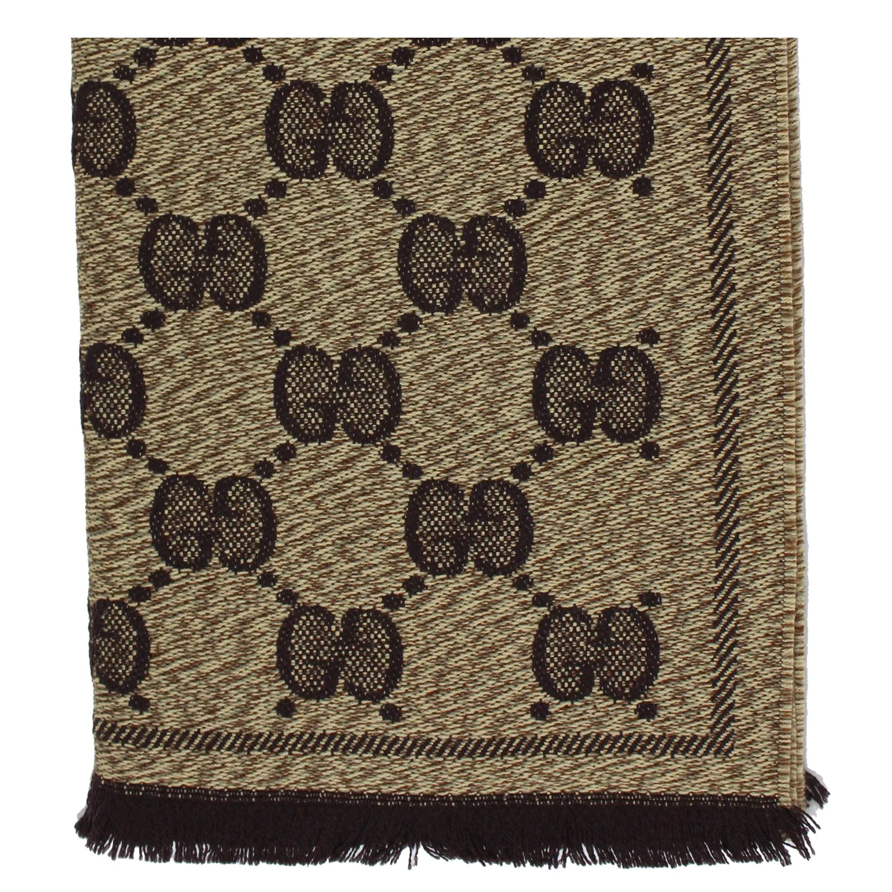 Gucci Scarf Beige Brown GG Wool Jacquard Shawl SALE