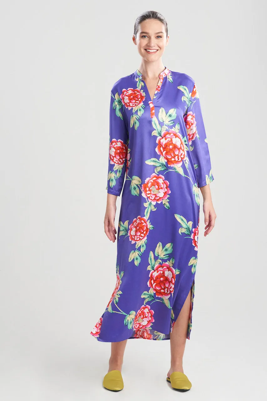 Island Fleur-Printed Matte Satin Caftan