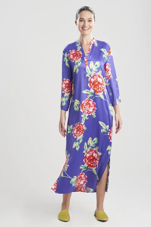 Island Fleur-Printed Matte Satin Caftan