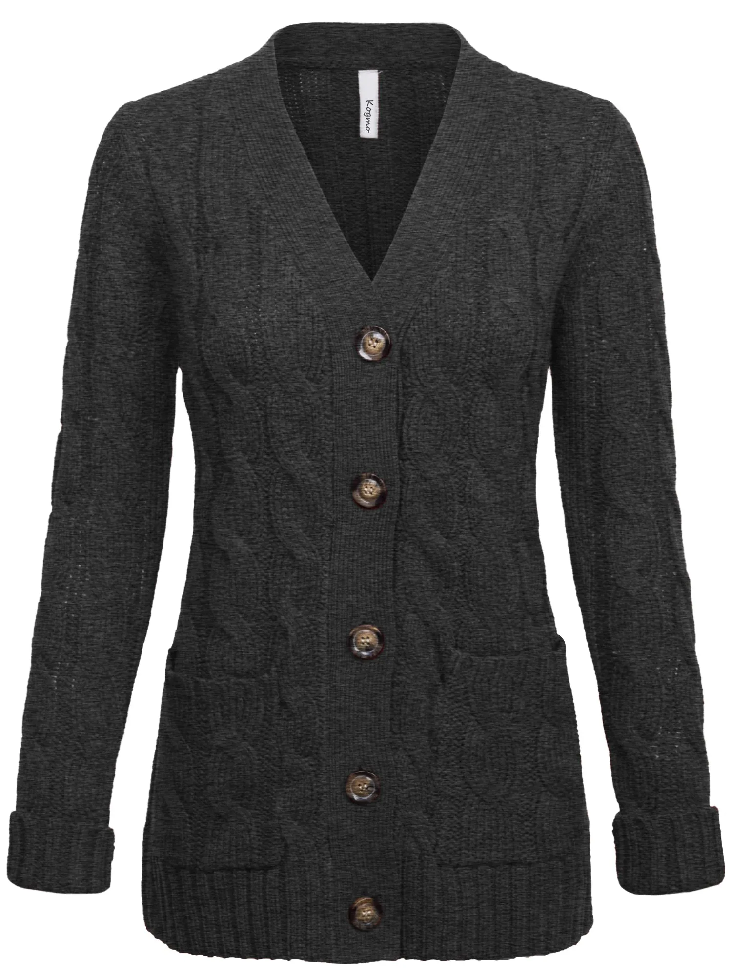 KOGMO Women's Cable Knit Sweater Cardigans with Buttons and Pockets