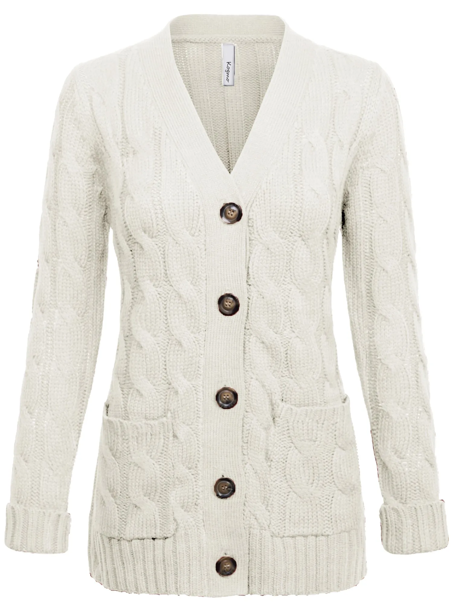 KOGMO Women's Cable Knit Sweater Cardigans with Buttons and Pockets