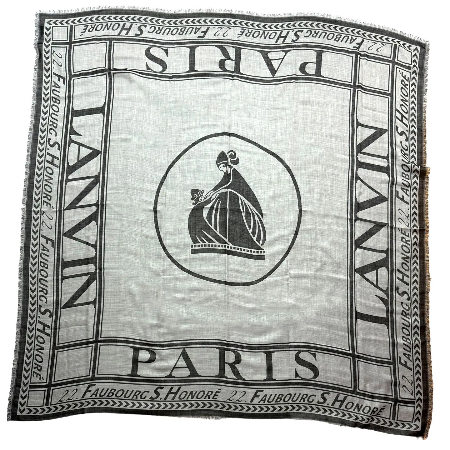 Lanvin Scarf Gray Signature Design - Extra Large 55 Inch Square Wool Silk Wrap FINAL SALE