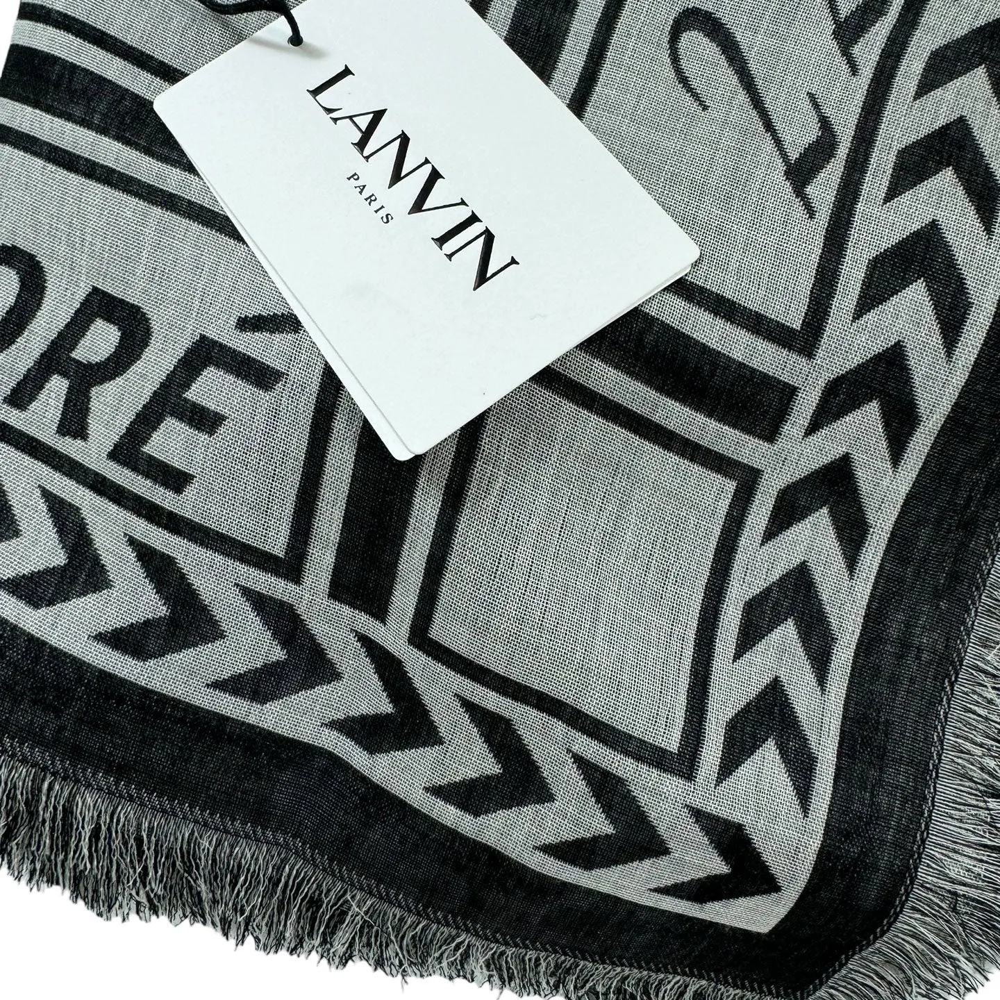 Lanvin Scarf Gray Signature Design - Extra Large 55 Inch Square Wool Silk Wrap FINAL SALE