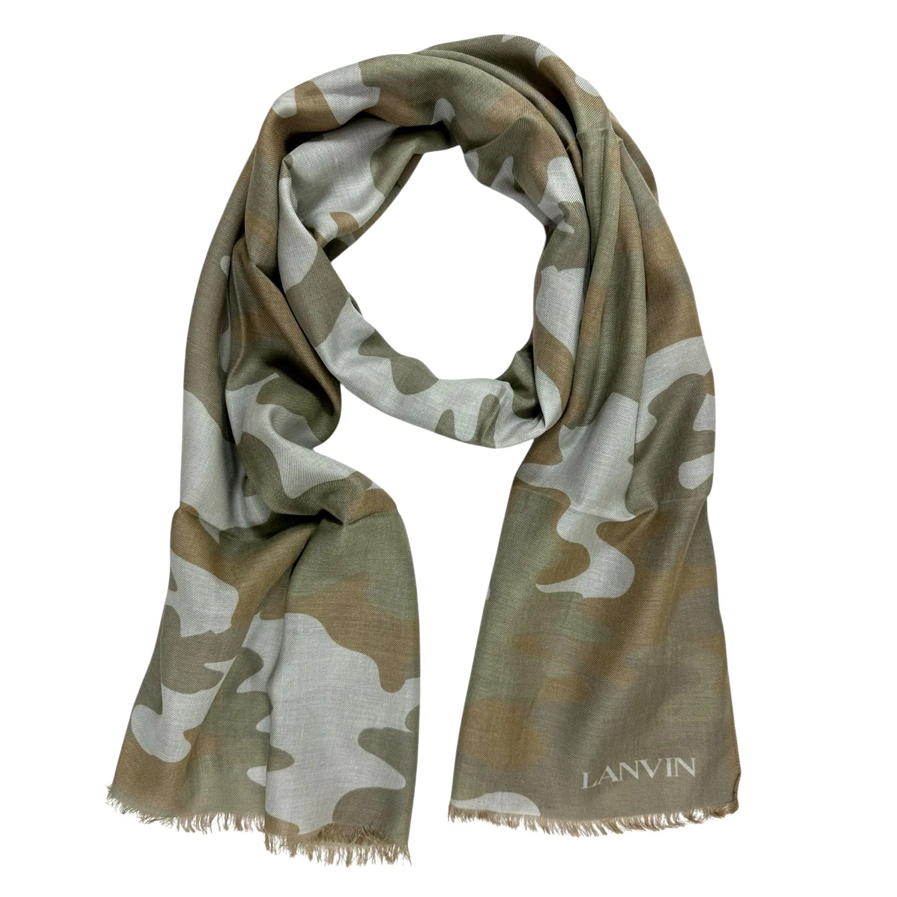 Lanvin Scarf Gray Taupe Camo - Cashmere Modal Shawl