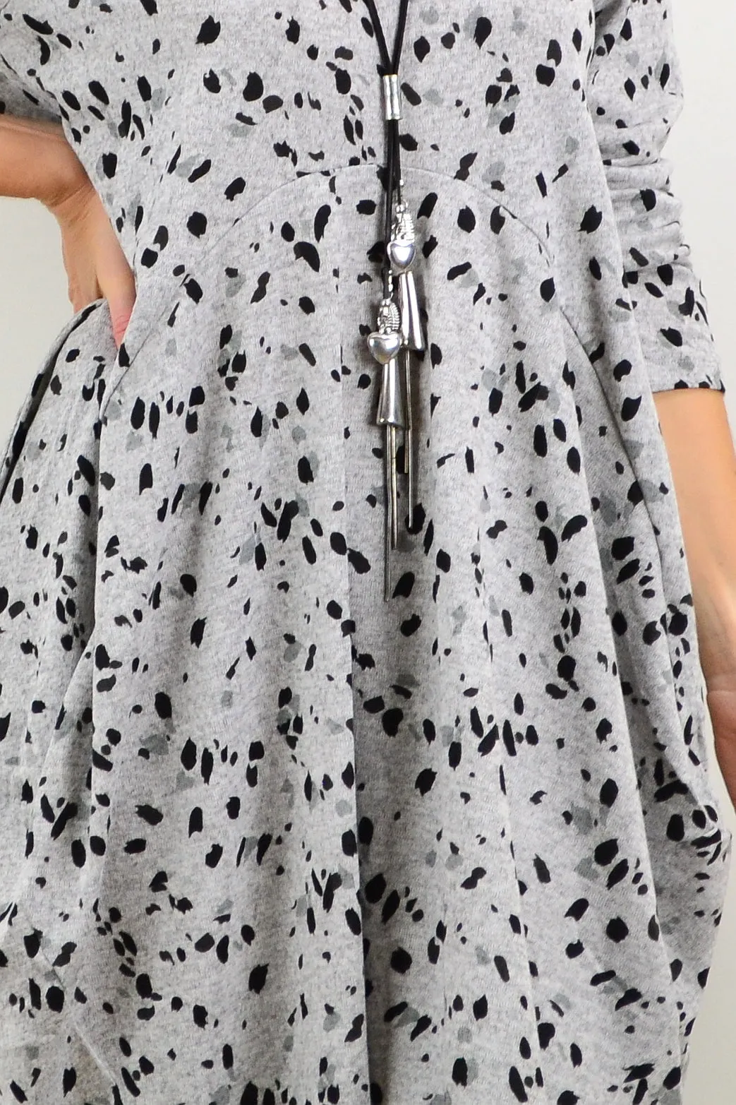 Light Grey Animal Print Wool Blend Tunic Dress