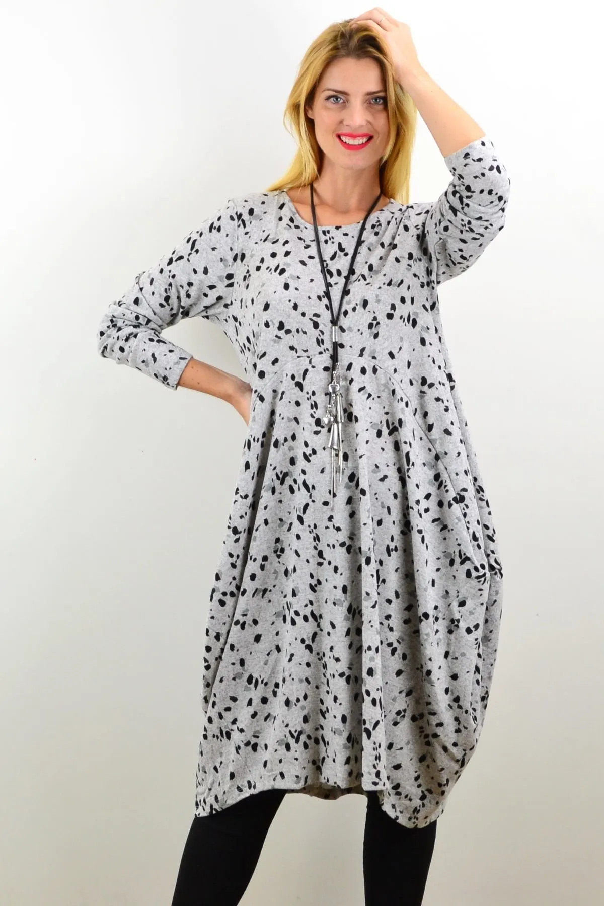 Light Grey Animal Print Wool Blend Tunic Dress