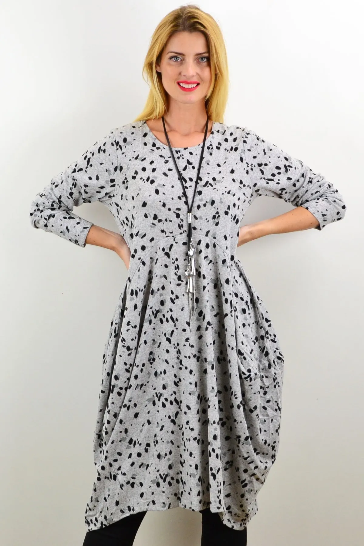 Light Grey Animal Print Wool Blend Tunic Dress