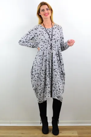 Light Grey Animal Print Wool Blend Tunic Dress