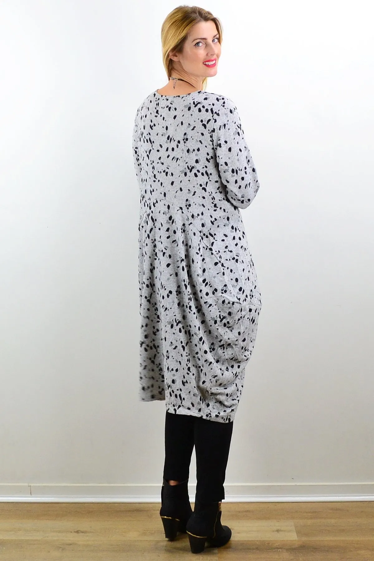 Light Grey Animal Print Wool Blend Tunic Dress