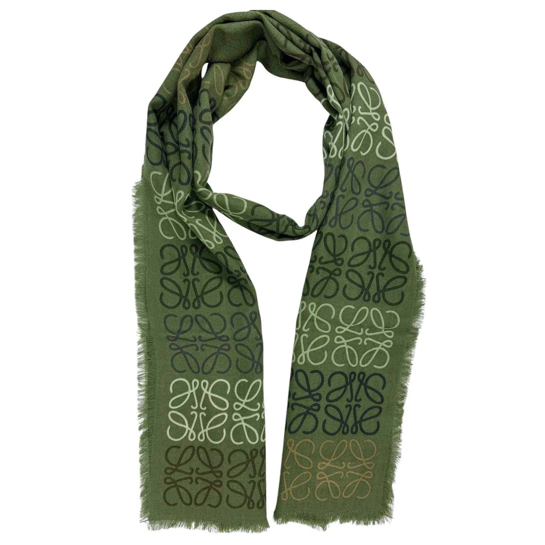 Loewe Scarf Green Anagram - Wool Cashmere Silk Shawl