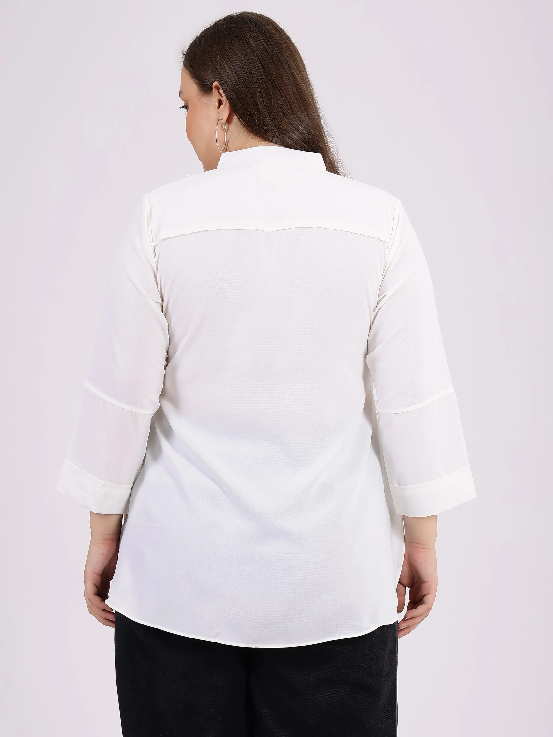 Mandarin Collar Shirt Style White Top