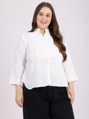 Mandarin Collar Shirt Style White Top