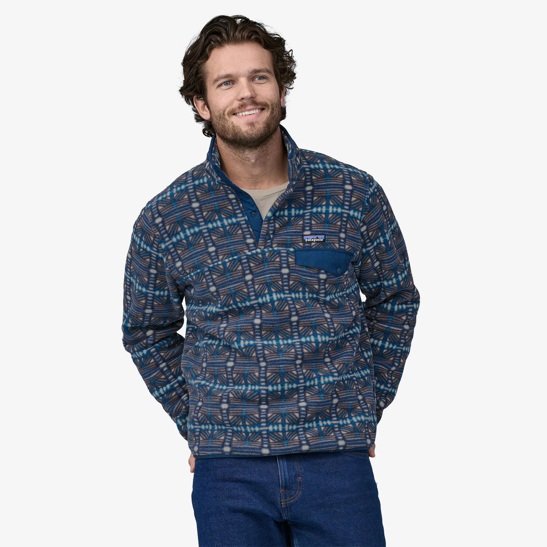 Men's Synchilla Snap-T Patagonia Lightweight Fleece Pullover in Snow Beam: Dark Natural