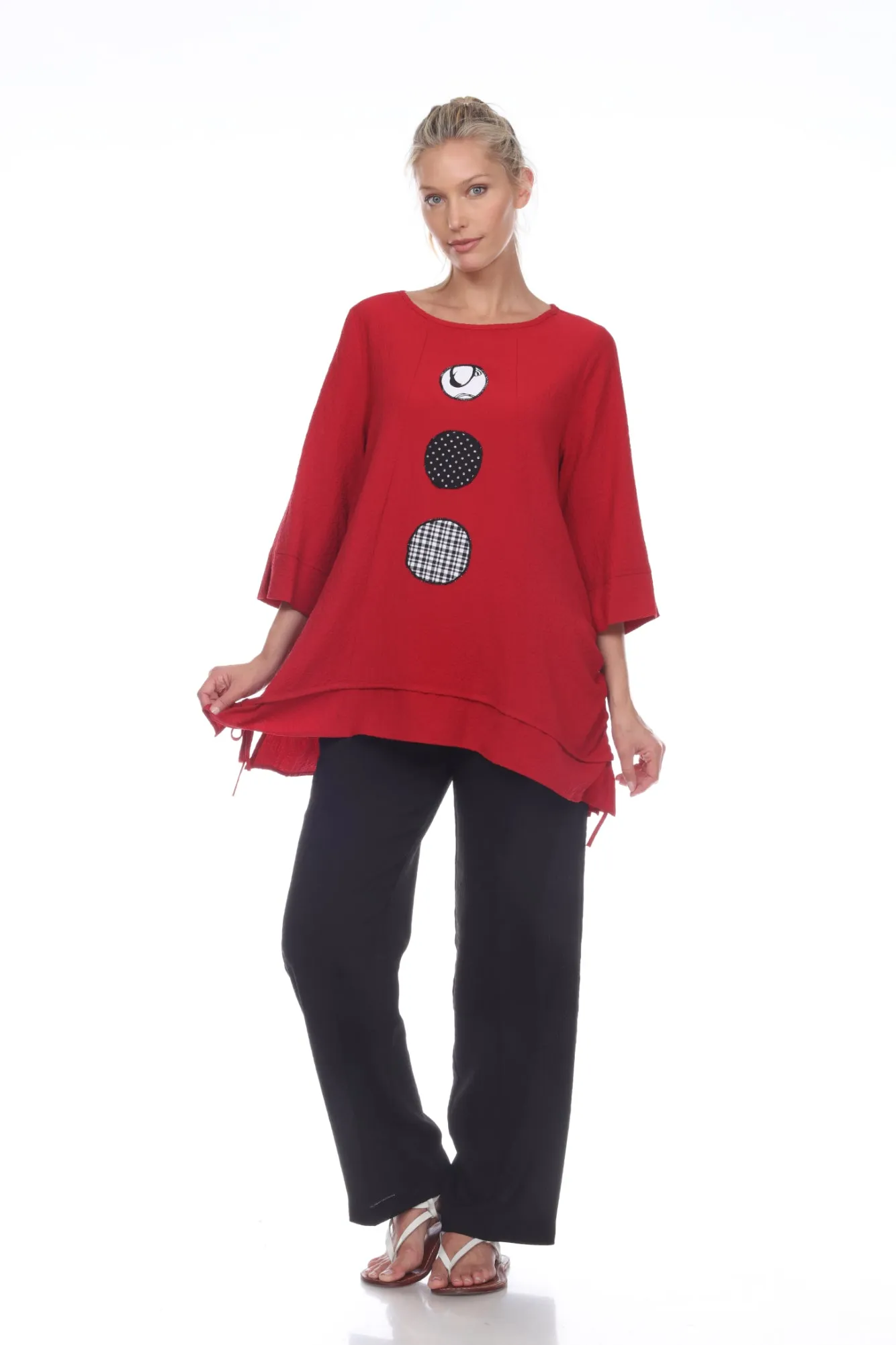 Moonlight Tunic with Circles Trim in Red/Black/White - 2751