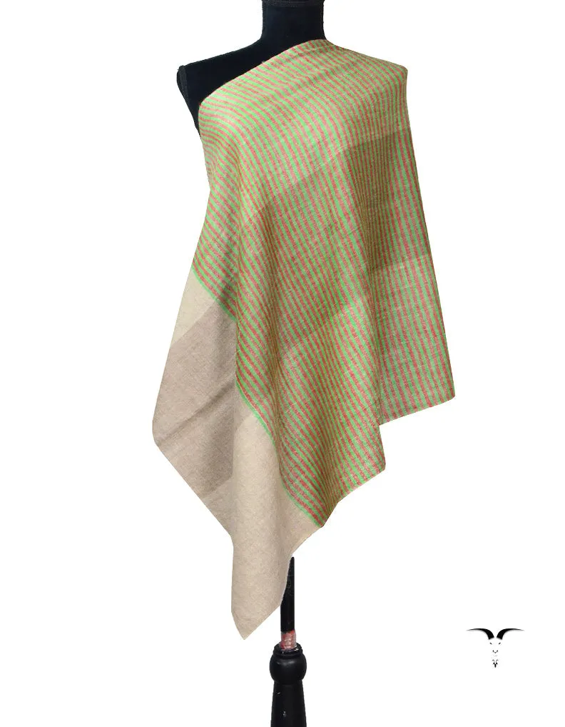 Natural, Red, Green Pashmina Striped Pattern Wrap 5625