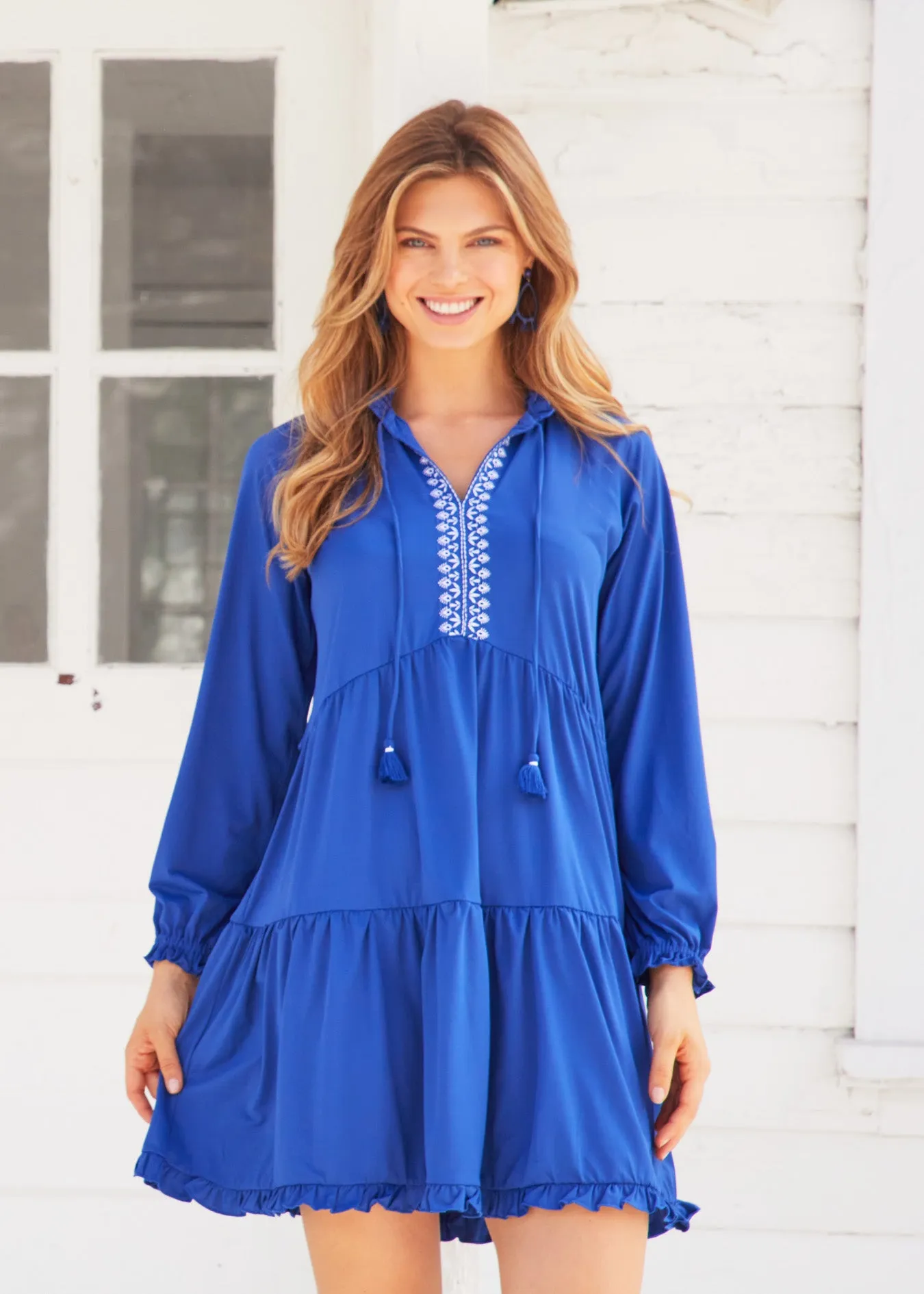 Navy Tiered Ruffle Dress