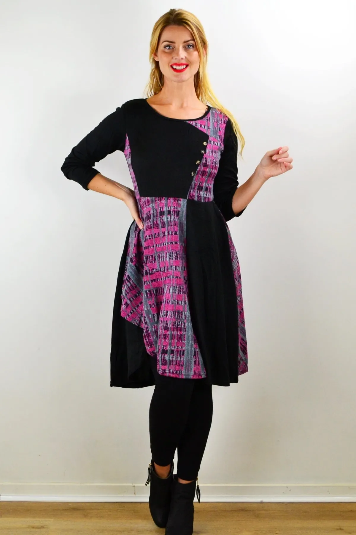 Pink Grey Abstract Print Tunic Dress