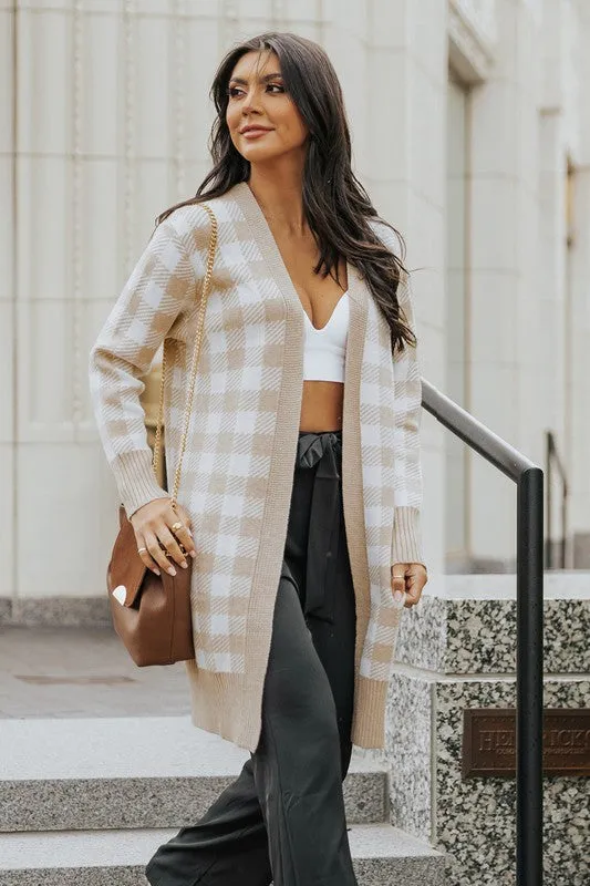 Plaid Cardigan - Taupe