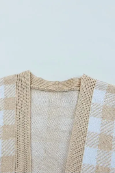 Plaid Cardigan - Taupe