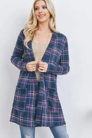 Plaid Open Front Cardigan