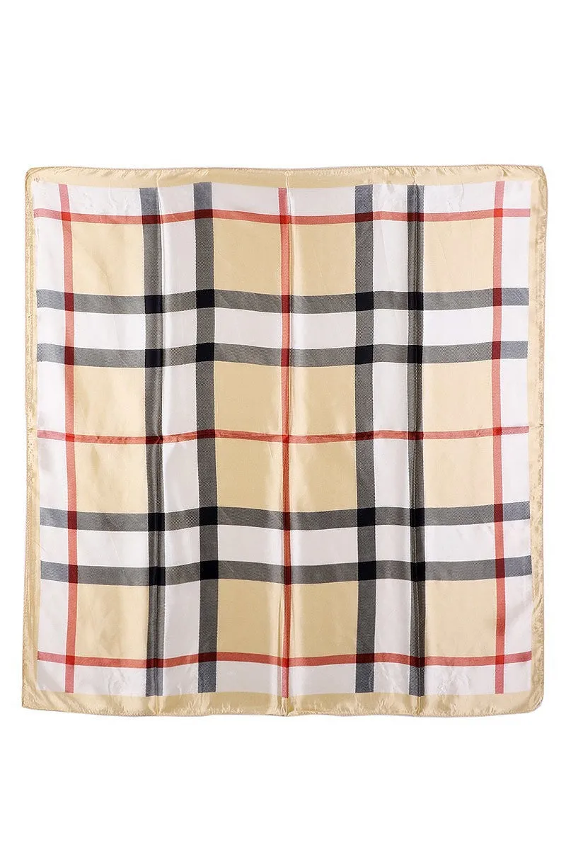 Plaid Pattern Silk Feel Square Satin Scarves