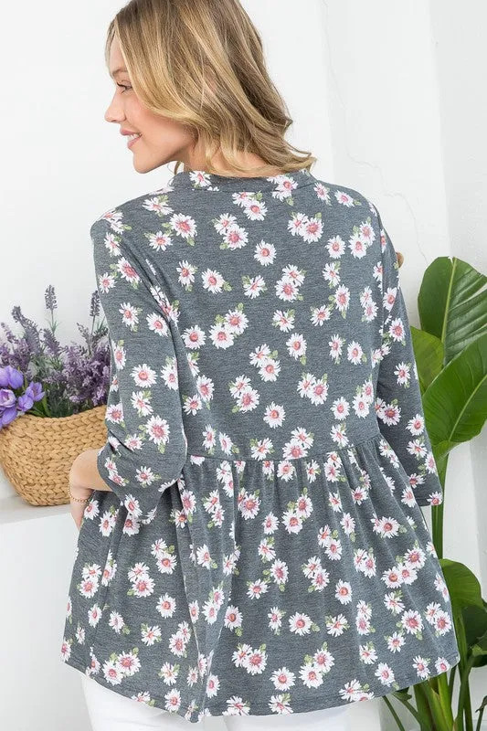 Plus Floral Split Neckline Babydoll Tunic