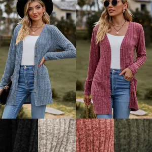 Ribbed Button-UP Cardigan with Pockets