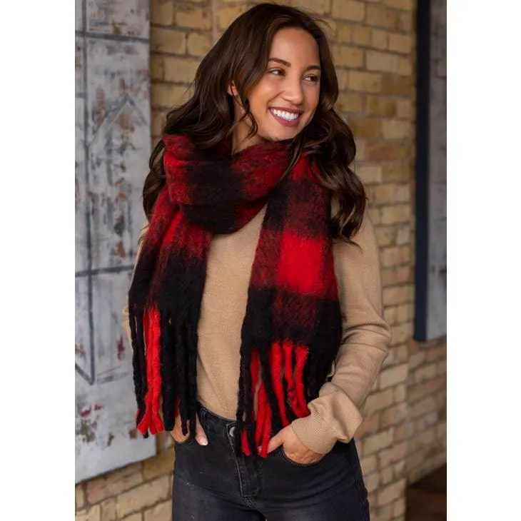 S-150 Red Plaid Long Scarf