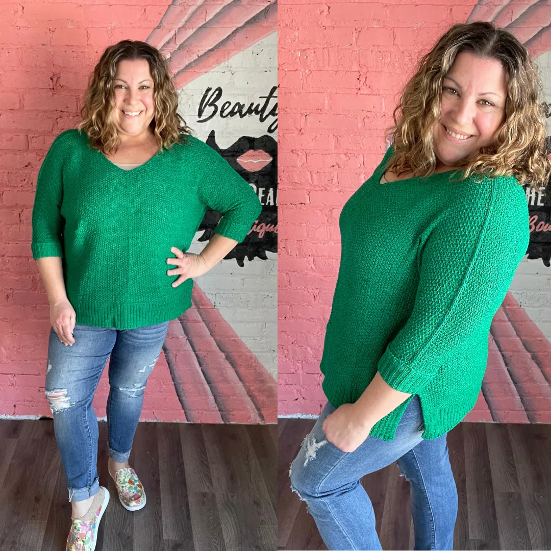 Scoop Neck Knit Sweater Emerald Green