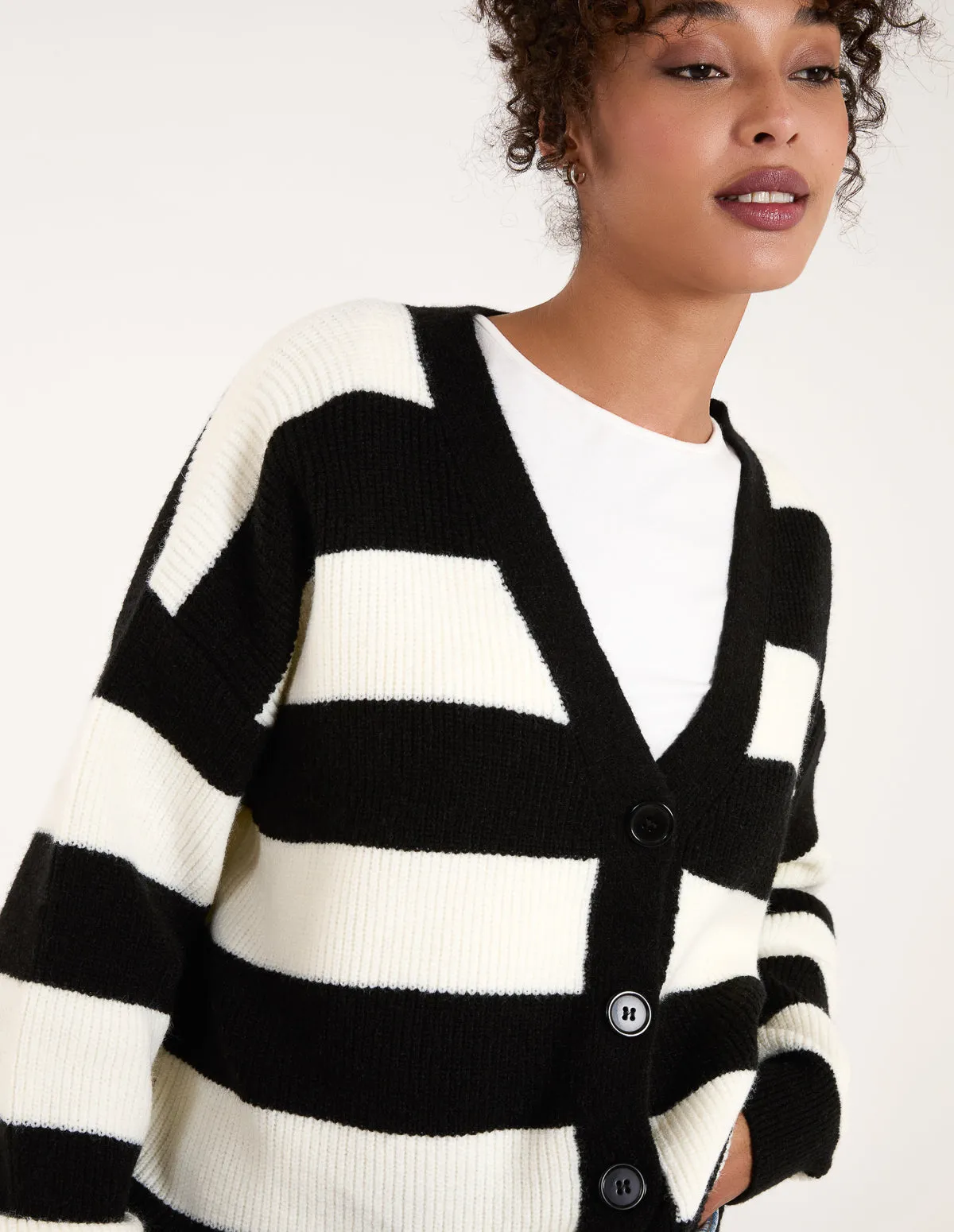 Stripe V Neck Cardigan