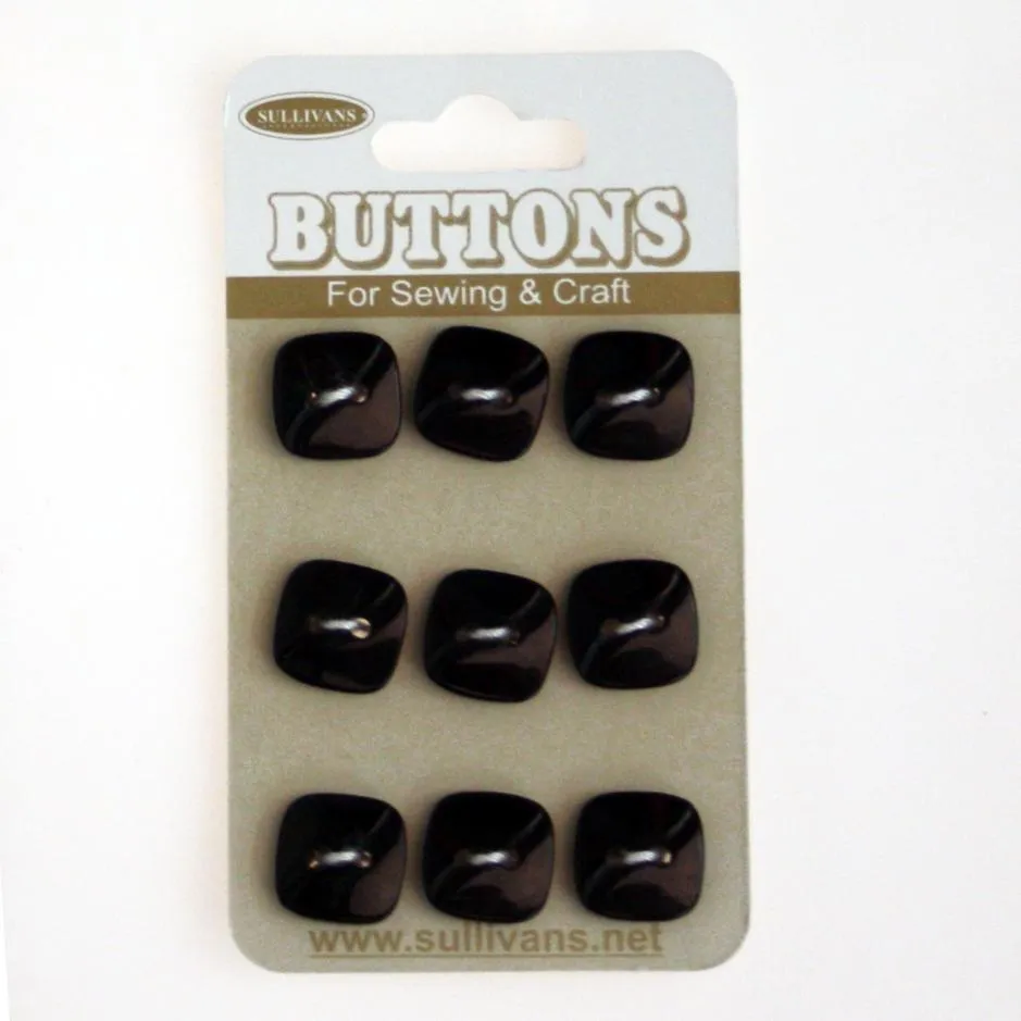 Sullivans Square Button 9pc, Black- 11mm