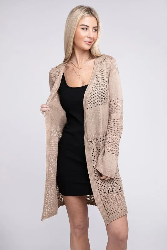 Texture Open Front Knit Cardigan