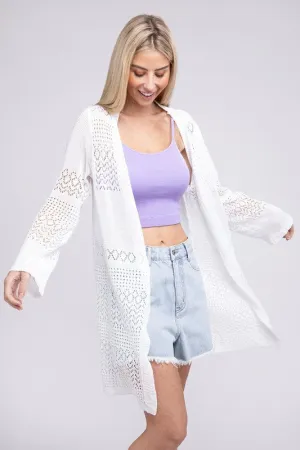 Texture Open Front Knit Cardigan