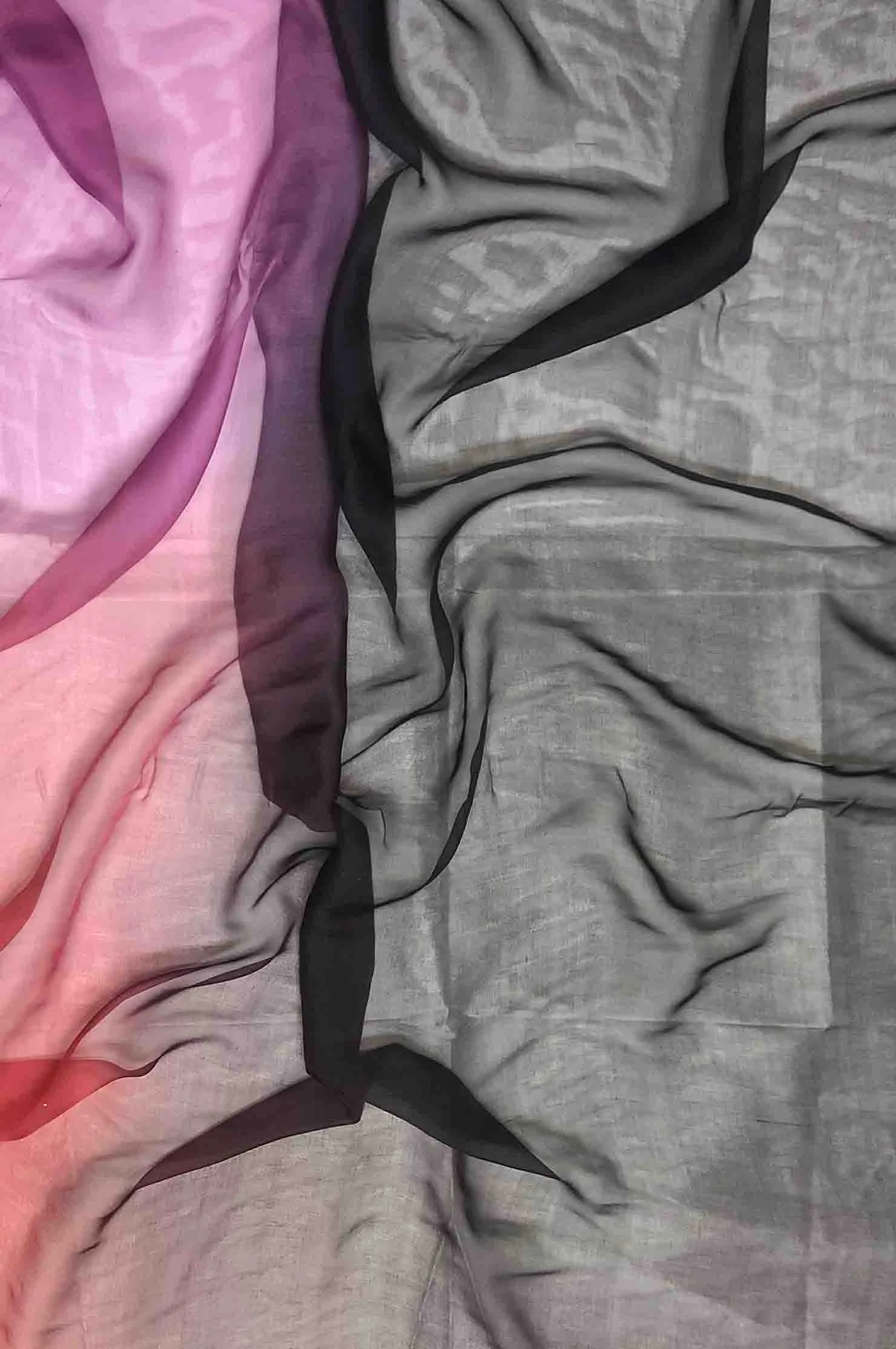 Tomato, Wild Orchid, Charcoal, Black Ombre Silk Chiffon 4D-1032 Fabric