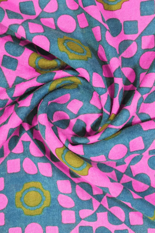 Vibrant Geo Bloom Wool Scarf