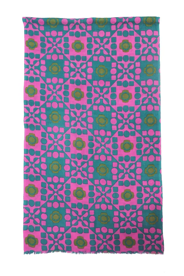 Vibrant Geo Bloom Wool Scarf