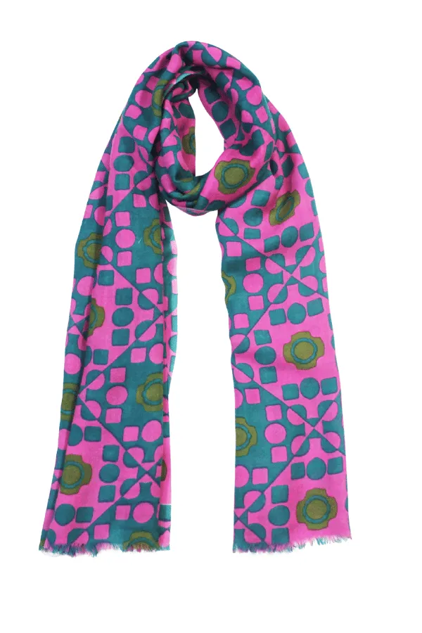 Vibrant Geo Bloom Wool Scarf