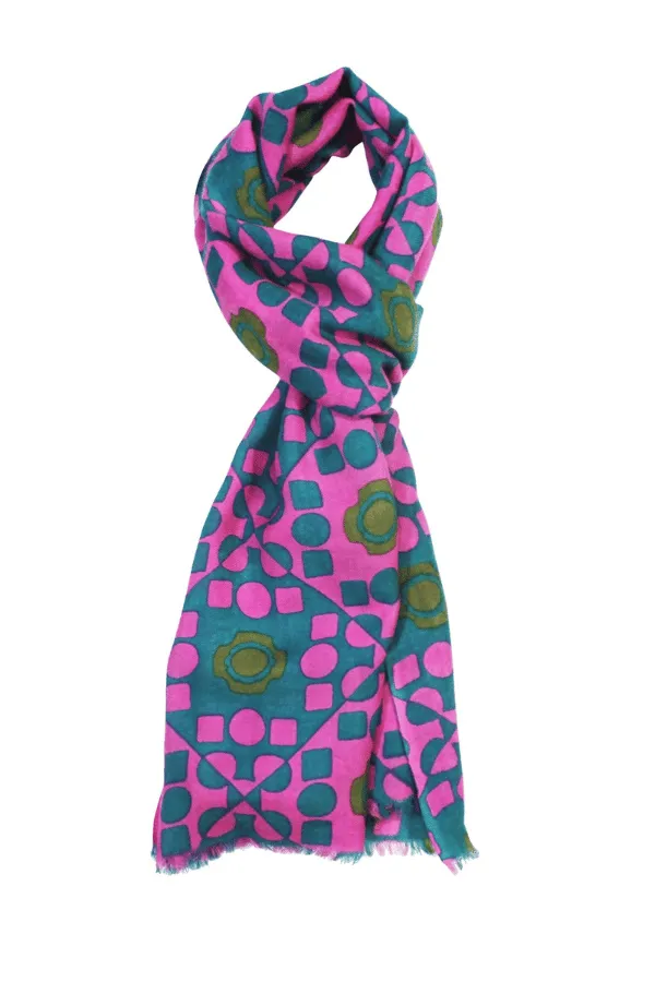 Vibrant Geo Bloom Wool Scarf