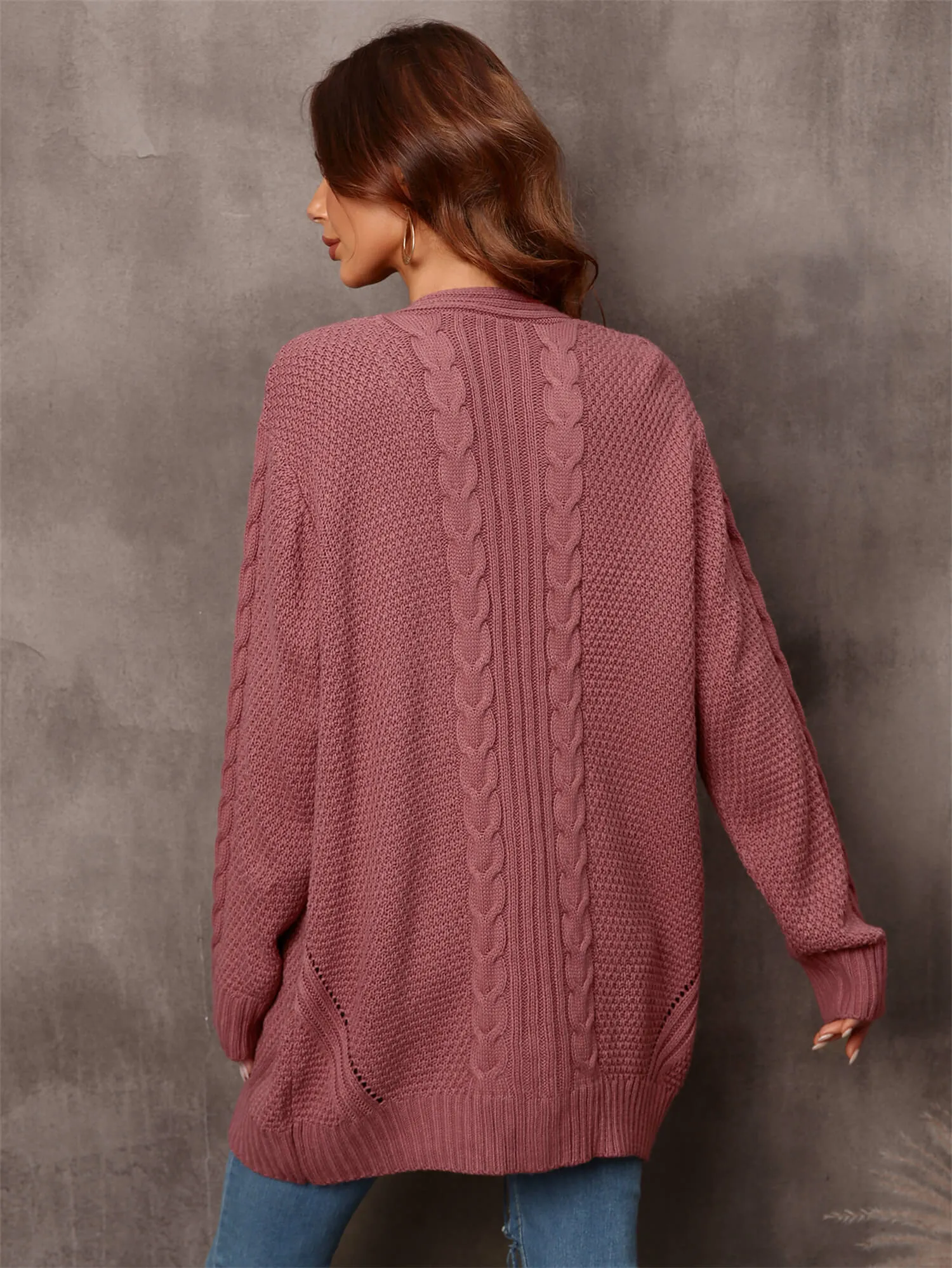 Warm Fall Mixed Knit Open Front Longline Cardigan